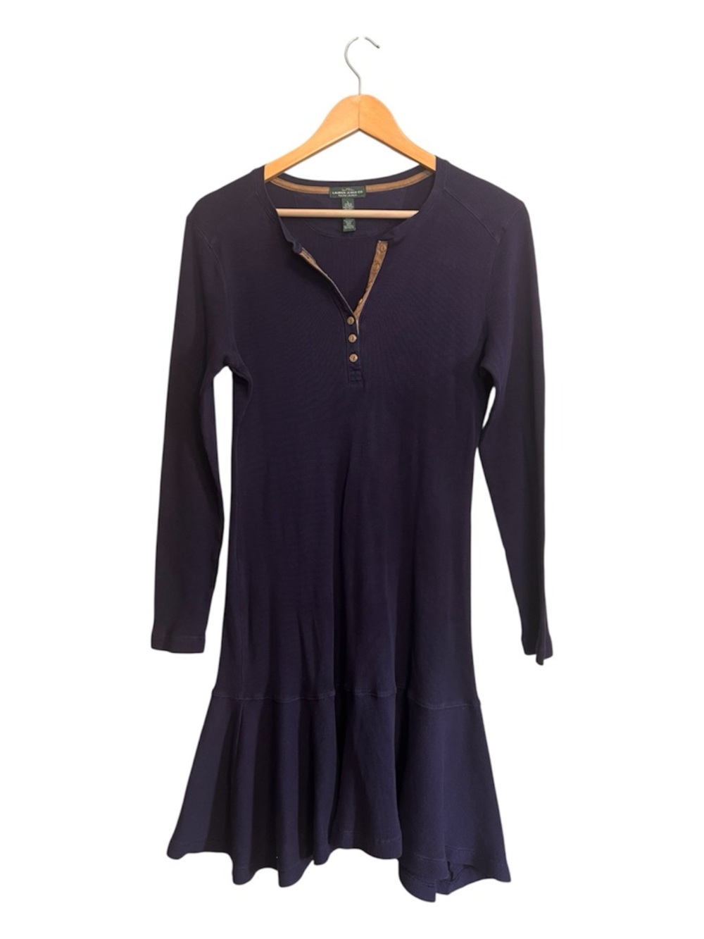 Lauren Ralph Lauren Navy Long-Sleeve Henley Asymmetrical Dress